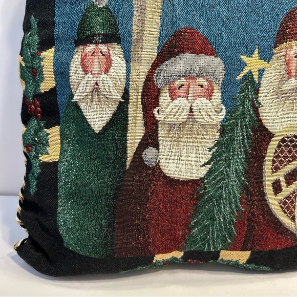 Tapestry 3 Santa Christmas Accent Pillow 15" Square Braid Edges Old World Style - Picture 4 of 7